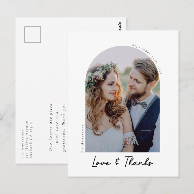 Postal Elegante Boda de fotos de amor y agradecimiento gr (Anverso / Reverso)