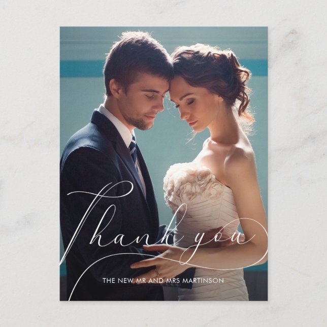 Postal Elegante Boda de guiones fotográficos Gracias (Anverso)