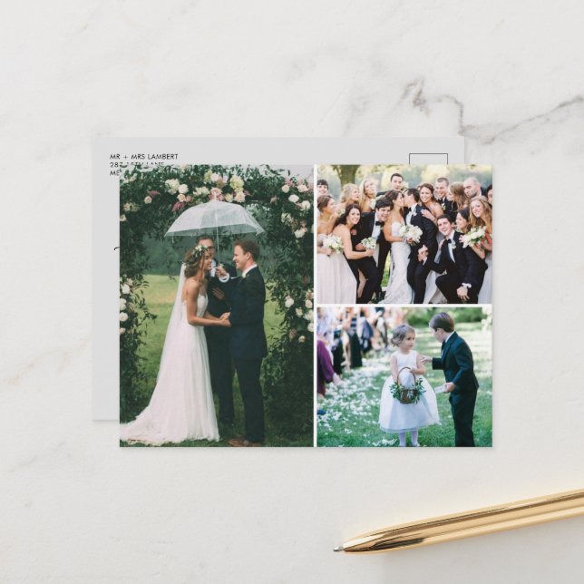 Postal Elegante Boda de guiones fotográficos gracias (Anverso/Reverso In Situ)