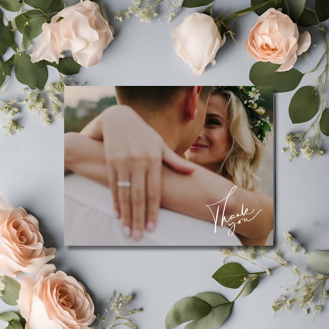 Postal Elegante Boda de guiones fotográficos gracias (Elegant Script Photo Wedding Thank You Postcard)