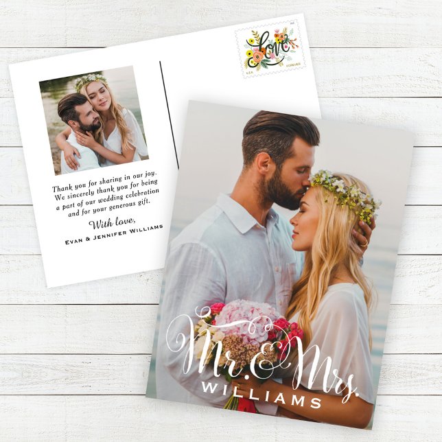 Postal Elegante Boda de guiones fotográficos Monograma Gr (Subido por el creador)