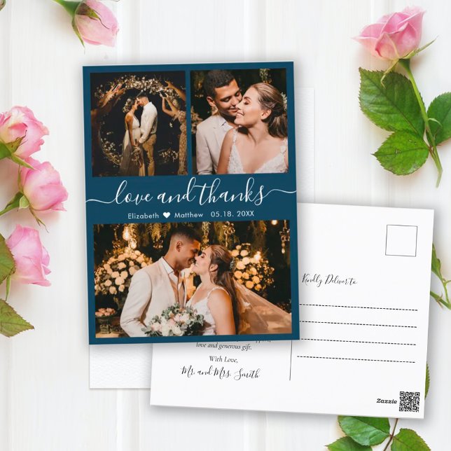 Postal Elegante Boda de la Marina Script Gracias Postcard (Subido por el creador)