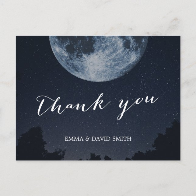Postal Elegante Boda de Luna y Estrellas Gracias (Anverso)