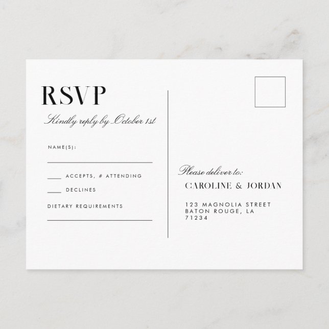 Postal Elegante boda de Magnolia Blanca Ilustracion RSVP (Reverso)