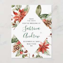 Postal Elegante Boda de Pino de la Poinsettia Roja Salva