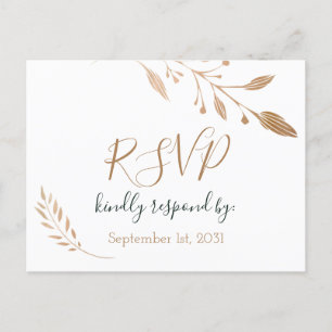 Postal Elegante Boda de Relieve metalizado dorado Floral