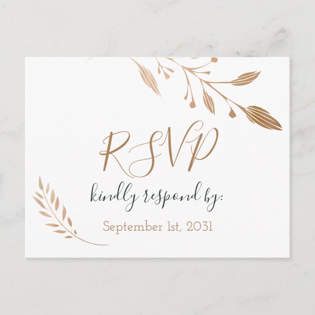 Postal Elegante Boda de Relieve metalizado dorado Floral  (Anverso)