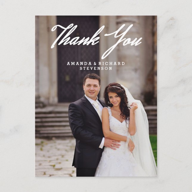 POSTAL ELEGANTE BODA DE SCRIPT GRACIAS POR POSTCARD (Anverso)