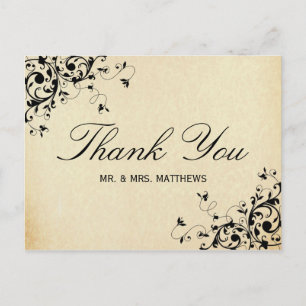 Postal Elegante Boda de Swirls Antiguo Gracias