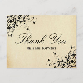 Postal Elegante Boda de Swirls Antiguo Gracias