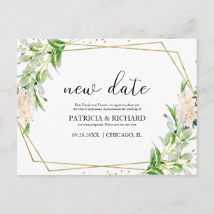 Postal Elegante Boda de Vegetación con Hoja de Oro Nueva