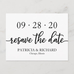 Postal Elegante boda en blanco y negro reservar la fecha