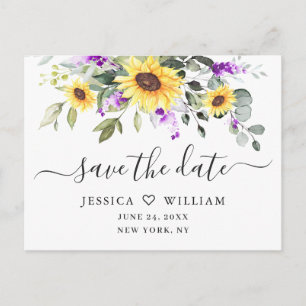 Postal Elegante Boda Eucalyptus Lavender Ahorra la Fecha
