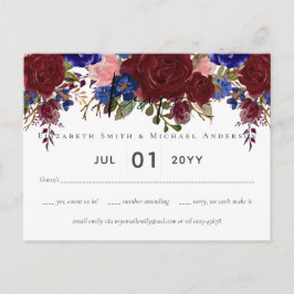 Postal Elegante Boda Floral Azul Borgoña Presupuesto RSVP