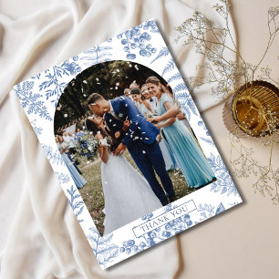 Postal Elegante Boda floral azul francés gracias