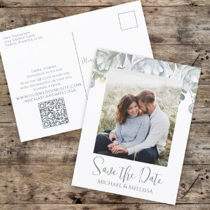 Postal Elegante Boda floral azul turbulento simple código