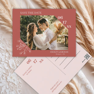 Postal Elegante Boda Floral Boho Ahorra la Fecha
