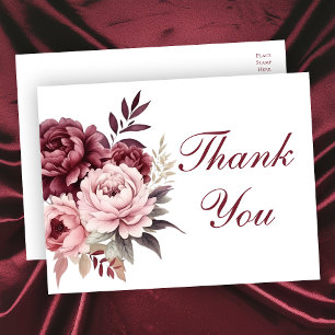 Postal Elegante Boda Floral Borgoña Peony Gracias