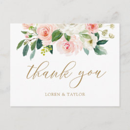Postal Elegante Boda Floral de Rubor Gracias Su Postcard