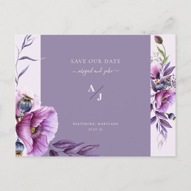 Postal Elegante Boda Floral Lavender Ahorra Nuestra Fecha (Anverso)