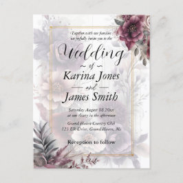 Postal Elegante Boda floral morado, rosa y marrón