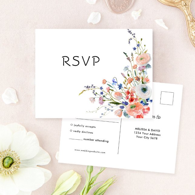 Postal Elegante Boda Floral PSVP (Subido por el creador)