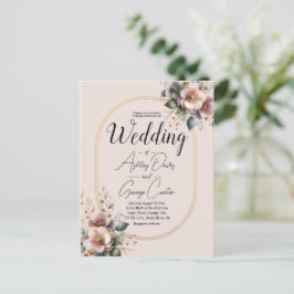 Postal Elegante boda floral rosa, azul y crema