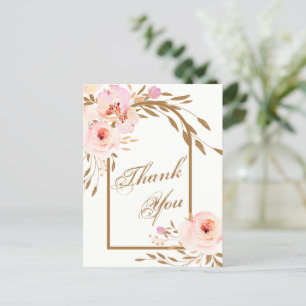 Postal Elegante Boda floral rosa de Rubor. Gracias.