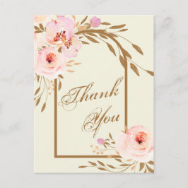 Postal Elegante Boda floral rosa de Rubor. Gracias.