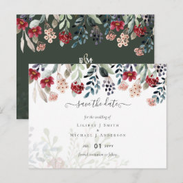 Postal Elegante Boda floral verde borgoña azul