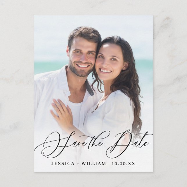 Postal Elegante boda fotográfica salva la fecha (Anverso)