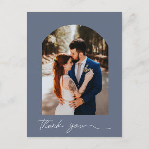 Postal Elegante Boda fotográfico azul Gracias
