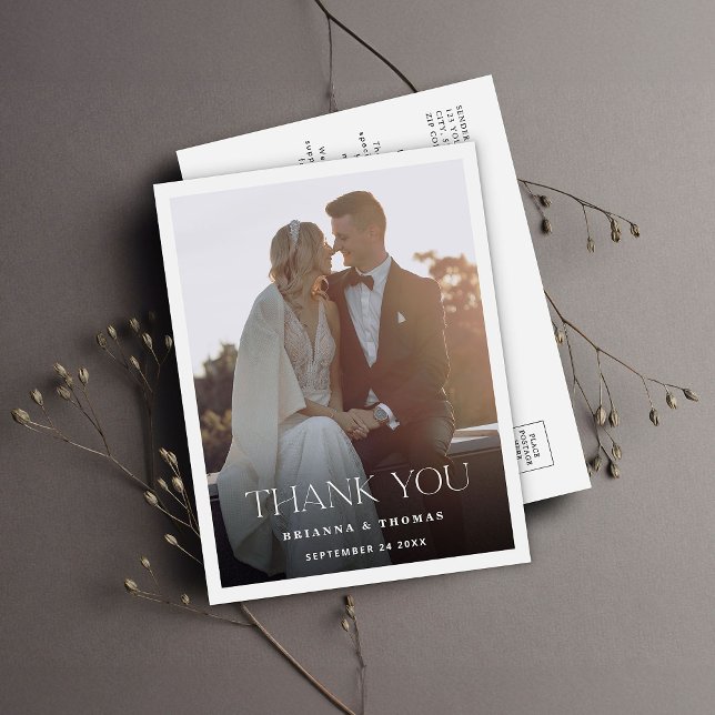 Postal Elegante Boda fotográfico moderno Gracias (Subido por el creador)