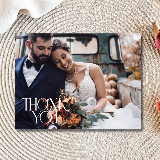 Postal Elegante Boda fotográfico moderno Gracias (Elegant Modern Photo Wedding Thank You Postcard)