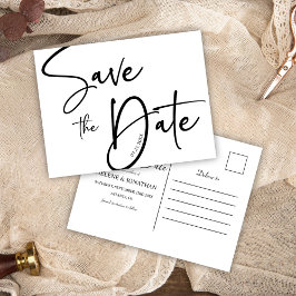 Postal Elegante Boda Minimalista Moderno Blanco Y Negro