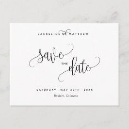 Postal Elegante boda moderna de caligrafía salva la fecha