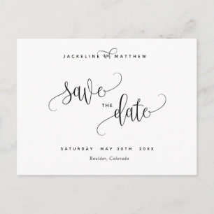 Postal Elegante boda moderna de caligrafía salva la fecha