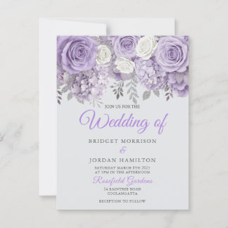 Postal Elegante boda morada floral invitada con espuma
