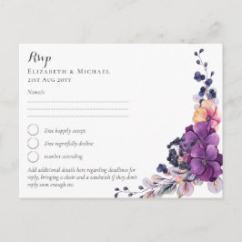Postal Elegante Boda Naranja floral morado