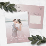 Postal Elegante Boda Ombre Dusty Mauve Foto Superposición<br><div class="desc">Elegante Boda Ombre Dusty Mauve Foto Superpuesta Gracias Postales. Este boda moderno o cualquier evento Gracias El diseño de la postal es sencillo y mínimo, con un color oscuro de color oscuro atenuado y tipos de letra de caligrafía característicos a la moda. Añade tu fotografía de boda personalizada al frente...</div>