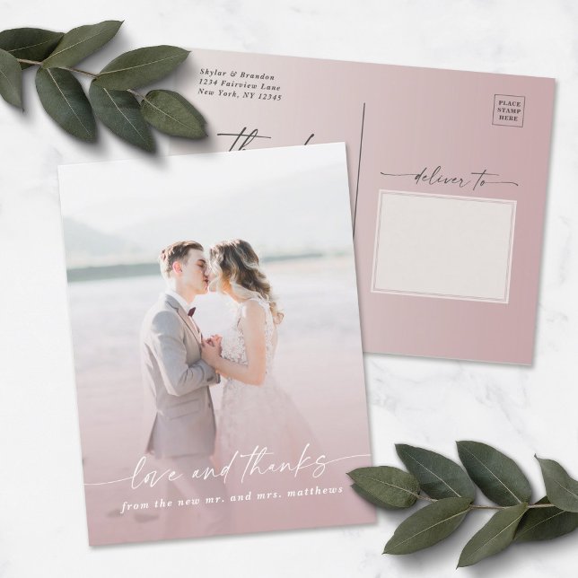 Postal Elegante Boda Ombre Dusty Mauve Foto Superposición (Subido por el creador)