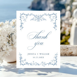 Postal Elegante Boda Ornate Floral Azul Victoriano