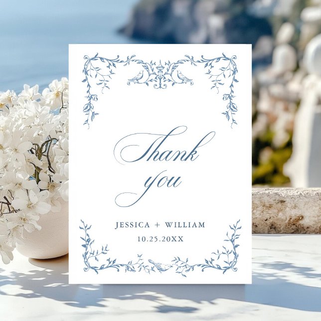 Postal Elegante Boda Ornate Floral Azul Victoriano (Subido por el creador)