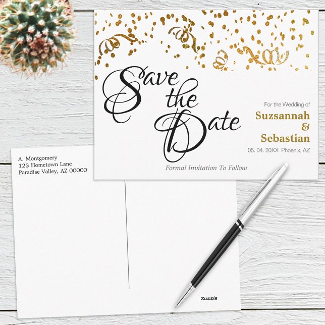 Postal Elegante Boda Salvar el Confeti de oro de fecha (Subido por el creador)