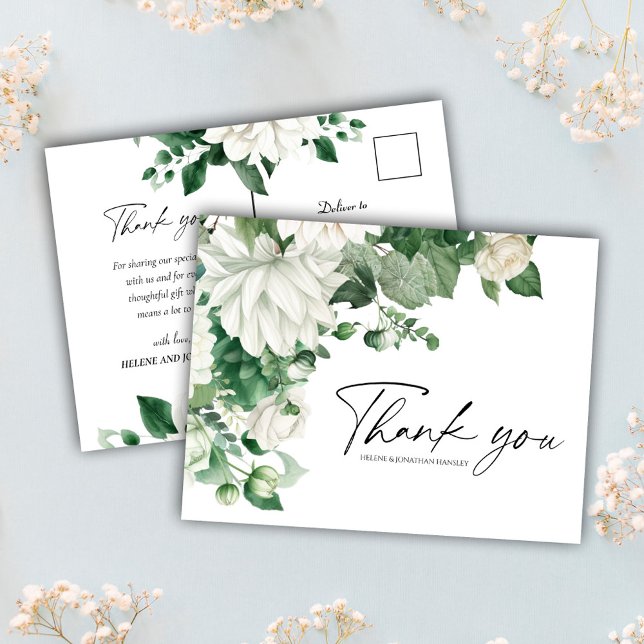 Postal Elegante Boda verde esmeralda floral moderno (Elegant Modern Floral Emerald Green Wedding Postcard)
