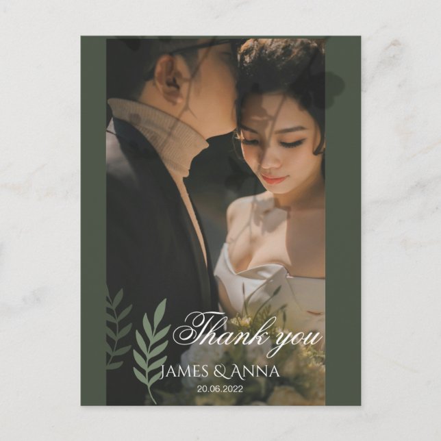 Postal Elegante boda verde oliva personalizable  (Anverso)