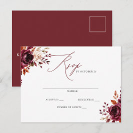 Postal Elegante Boho Burgundy Otoño Floral RSVP