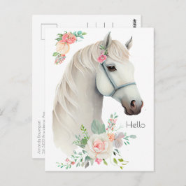 Postal Elegante Boho Floral de caballos blancos