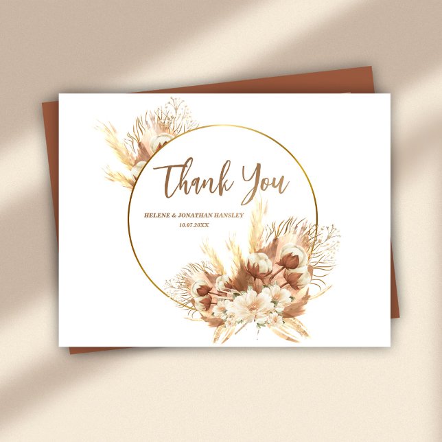 Postal Elegante Boho Floral Terracotta Boda Gracias (Elegant Boho Floral Terracotta Wedding Thank You Postcard)