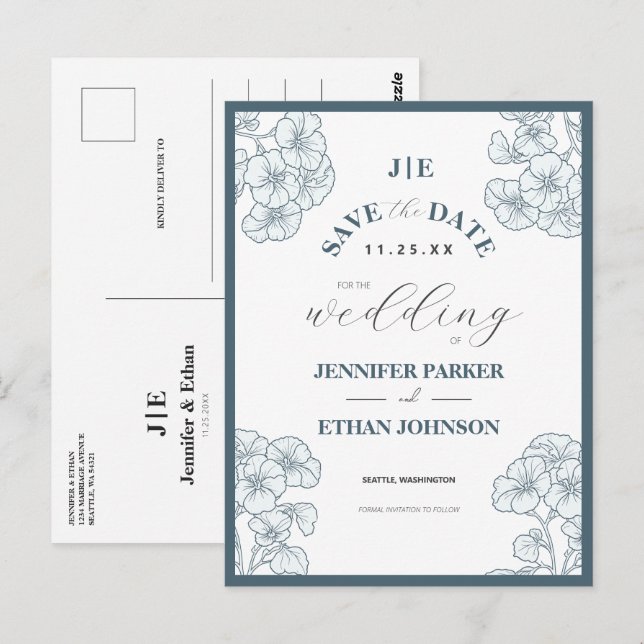 Postal Elegante Boho Pansy Botanical Save The Date (Anverso / Reverso)